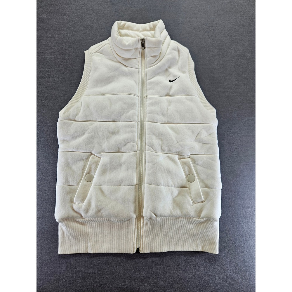 Nike Athletic Dept Puffer Vest Cream Off-White Quilted Full Zip Women's Large
